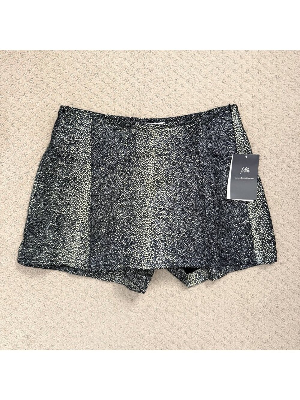 NEW Mlle Mademoiselle Green Black Speckled Leather Mini Skirt Women’s Sz 2 Skort